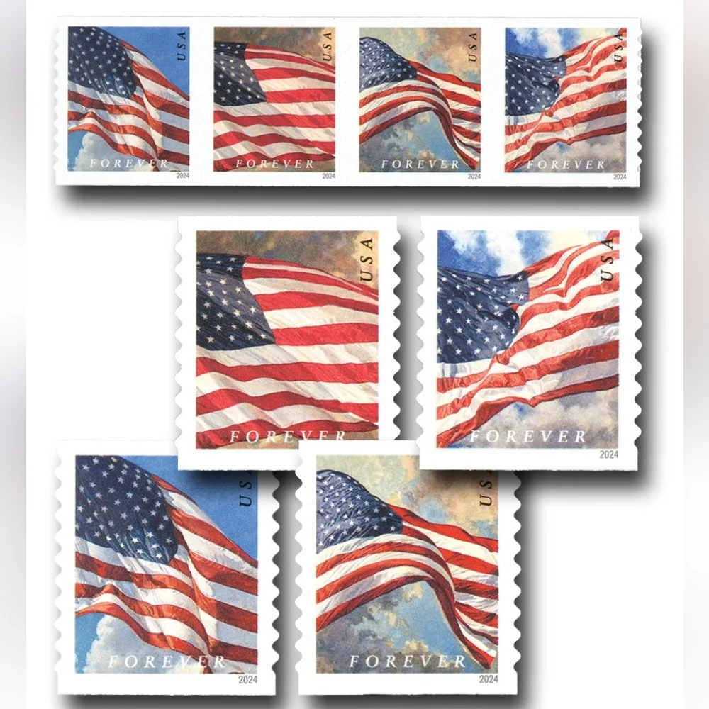 100 Forever Stamps 5 Sheets of 20 First Class USPS Stamps 2024 U.S. Flag‎ Flags